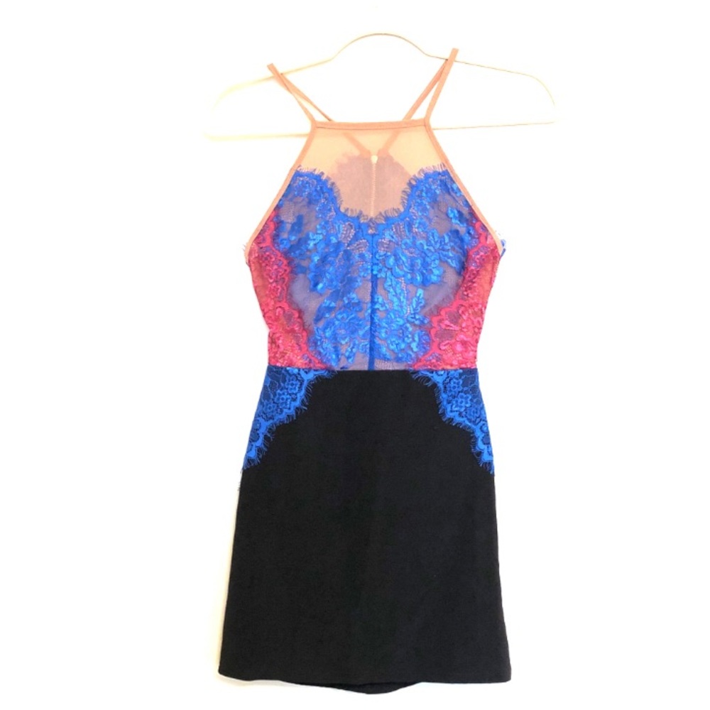 Topshop Color Block Lace Mini Dress